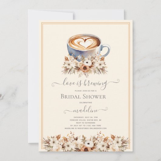 Liefde is het brouwen van Floral Coffee Vrijgezell Kaart (Voorkant)