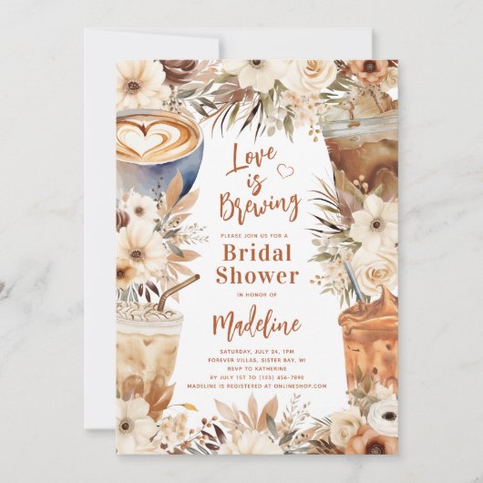 Liefde is het brouwen van Floral Coffee Vrijgezell Kaart (Voorkant)