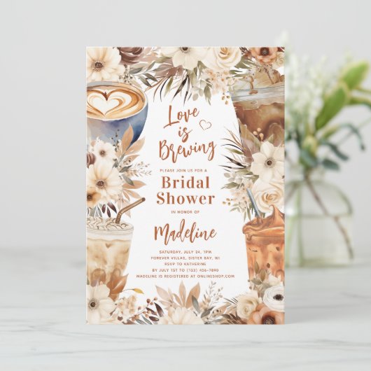 Liefde is het brouwen van Floral Coffee Vrijgezell Kaart (Staand voorkant)