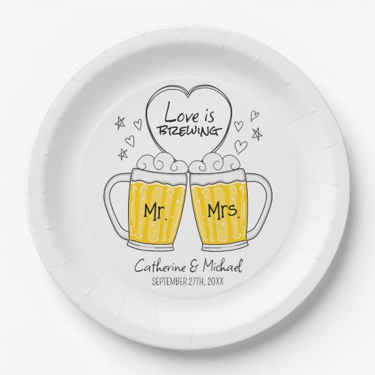 Liefde is het brouwen van handgetekende bierglazen papieren bordje (Voorkant)