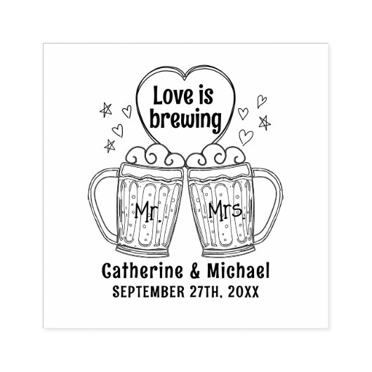 Liefde is het brouwen van handgetekende bierglazen rubberstempel (Afrduk)