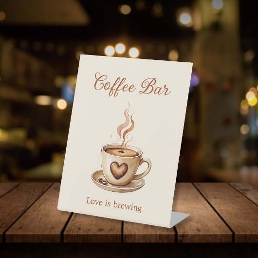 Liefde is het brouwen van Heart Shaped Coffee Bar Reclamebord Met Voetstuk