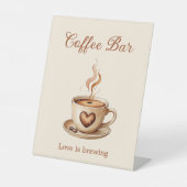 Liefde is het brouwen van Heart Shaped Coffee Bar Reclamebord Met Voetstuk (Voorkant)