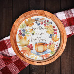 Liefde is het brouwen van herfst vrijgezellenfeest papieren bordje<br><div class="desc">Liefde is het brouwen van herfst thema vrijgezellenfeest servies gepersonaliseerde papieren borden,  waterverf herfst bladeren en bessen krans en pompoen kopje thee voor herfst thema theefeest vrijgezellenfeest servetten</div>