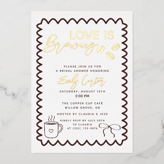 Liefde is het brouwen van koffie Theme Vrijgezelle Folie Uitnodiging (Voorkant)