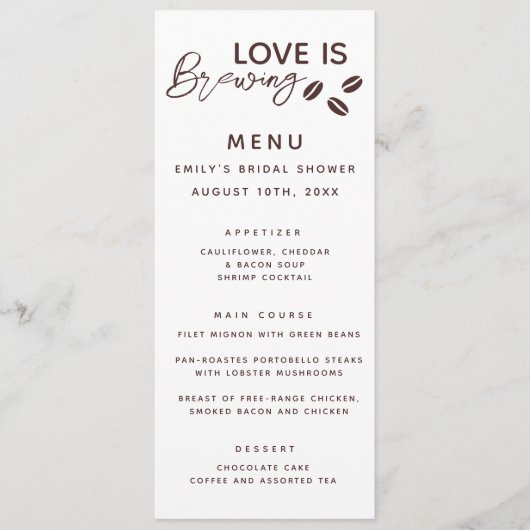 Liefde is het brouwen van koffie Theme Vrijgezelle Menu (Voorkant)