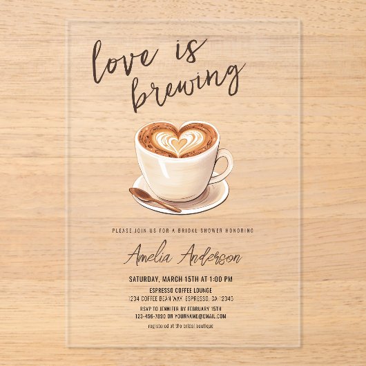 Liefde is het brouwen van koffie Vrijgezellenfeest Acryl Uitnodigingen (Voorkant)
