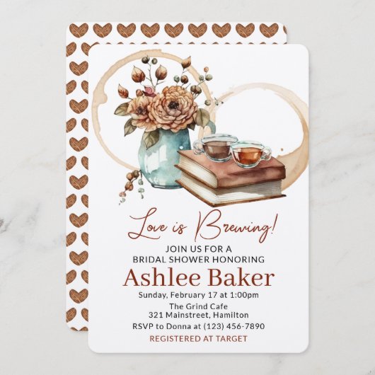 Liefde is het brouwen van koffiekopje en boeken Vr Kaart (Voorkant / Achterkant)