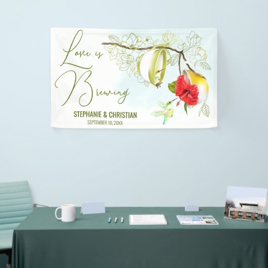 Liefde is het brouwen van kolibrie Tea Party Spandoek (Beurs)