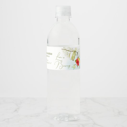 Liefde is het brouwen van kolibrie Tea Party Waterfles Etiket (Voorkant)