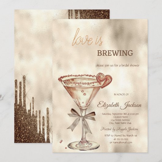 Liefde is het brouwen van Martini Heart Glitter Dr Kaart (Voorkant / Achterkant)