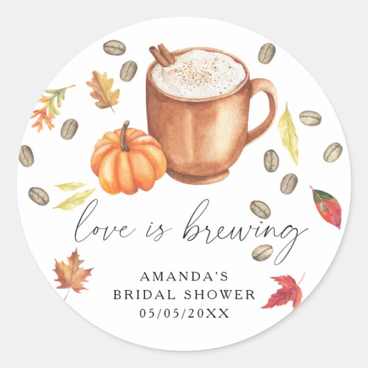 Liefde is het brouwen van Pumpkin Coffee Vrijgezel Ronde Sticker (Voorkant)