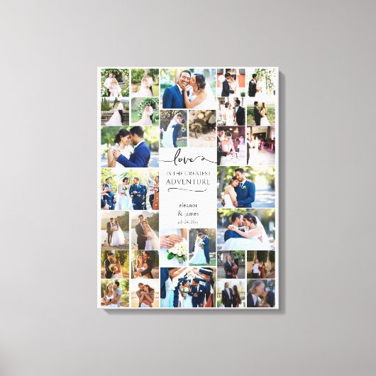 Liefde is het grootste avontuur bruiloft foto disp canvas afdruk (Voorkant)
