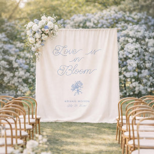Liefde is in bloei Blauwe Hortensia Bruidsuitnodig Wandkleed