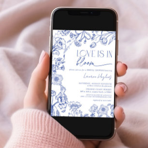 Liefde is in bloei Blauwe vintage bloem bruids dou Kaart