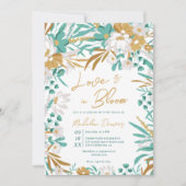 Liefde is in bloei Blauwgroen Gouden Bloemen Vrijg Kaart (Voorkant)