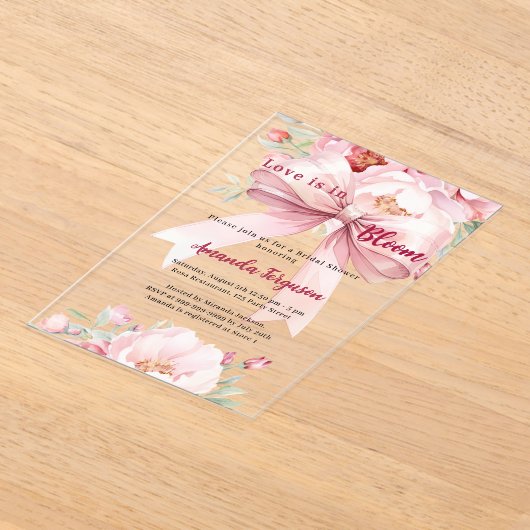 Liefde is in bloei bloemen roze boog Vrijgezellenf Acryl Uitnodigingen (Laagn)