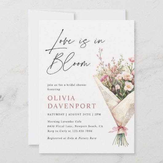 Liefde is in bloei bloemenboeket bruidsmeisjesfees kaart (Voorkant)