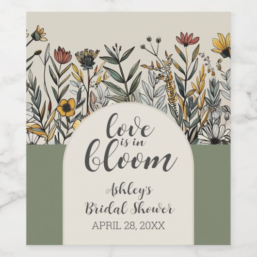Liefde is in bloei - Boho Bloemen Bruids Shower Wijn Etiket (Enkel label)