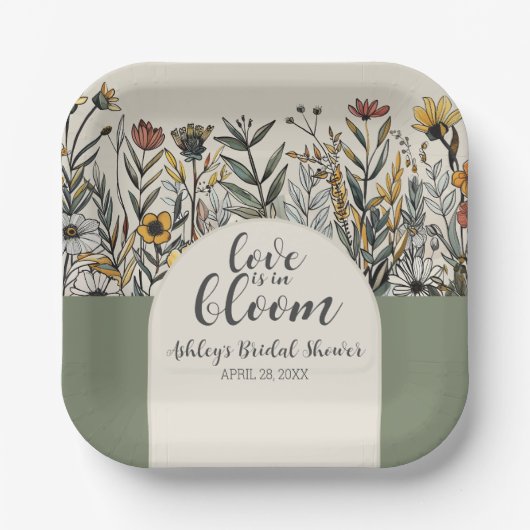Liefde is in bloei - Boho Bloemen Bruidsboeket Papieren Bordje (Voorkant)