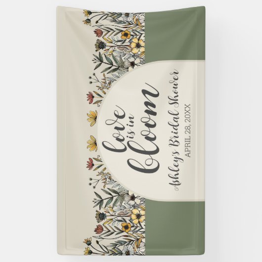 Liefde is in bloei - Boho Bloemen Bruidsfeest Spandoek (Verticaal)