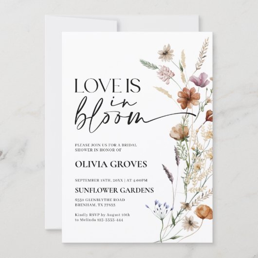 Liefde Is In Bloei Bruids Douche Uitnodiging Rusti (Voorkant)