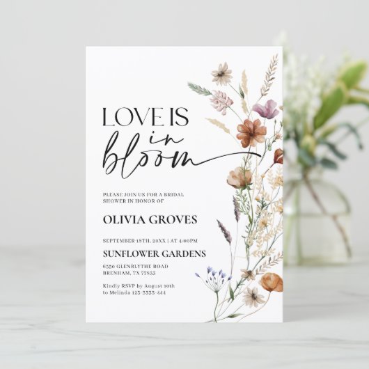 Liefde Is In Bloei Bruids Douche Uitnodiging Rusti (Staand voorkant)