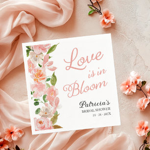 Liefde is in bloei bruidsfeestje blush bloemen servet