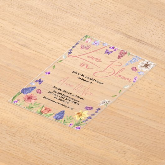 Liefde is in bloei brunch en bruisend vrijgezellen acryl uitnodigingen (Laagn)