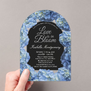Liefde is in bloei Esthetische Blauwe Hortensia Acryl Uitnodigingen
