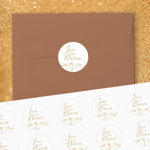Liefde is in bloei Gouden Wilde Bloemenschets Ronde Sticker