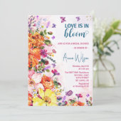 Liefde is in bloei kleurrijk wilde bloem vrijgezel kaart (Staand voorkant)