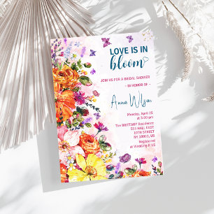 liefde is in bloei kleurrijke wilde bloemen bruids kaart