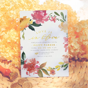 Liefde Is In Bloei Lente Bloemen Gouden Bruidsdouc Folie Uitnodiging