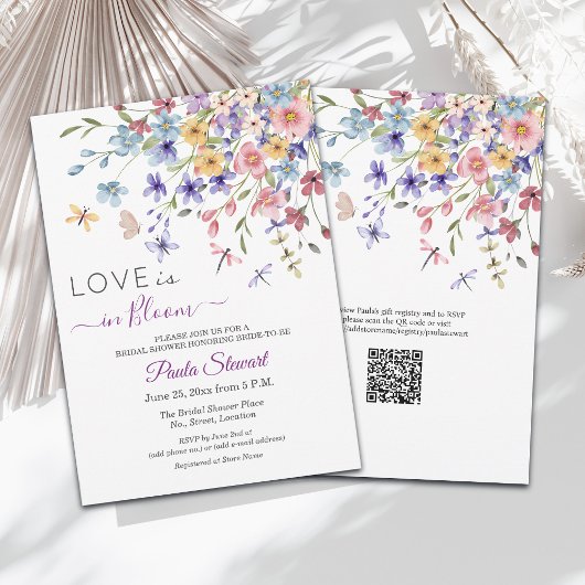 Liefde is in bloei Libelle QR Code Bruidsuitnodigi Kaart