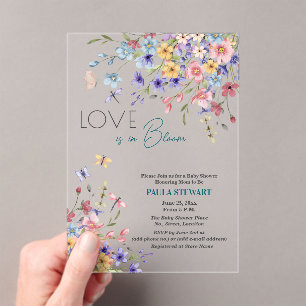 Liefde is in bloei Libellen Blauwe Baby Shower Acryl Uitnodigingen