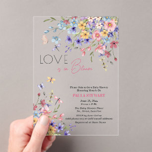 Liefde is in bloei Libellen Roze Baby Shower Acryl Uitnodigingen