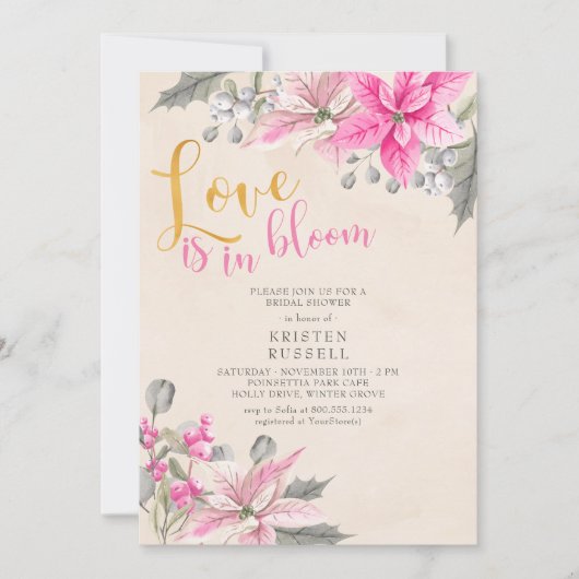 Liefde is in bloei Poinsettia Winter Bruids douche Kaart (Voorkant)