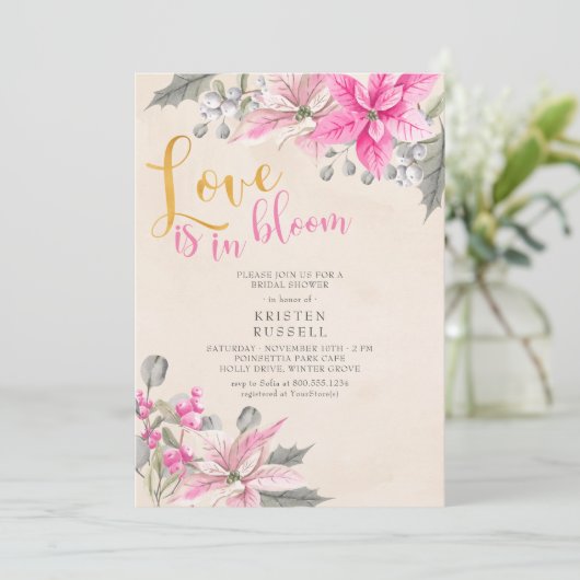 Liefde is in bloei Poinsettia Winter Bruids douche Kaart (Staand voorkant)