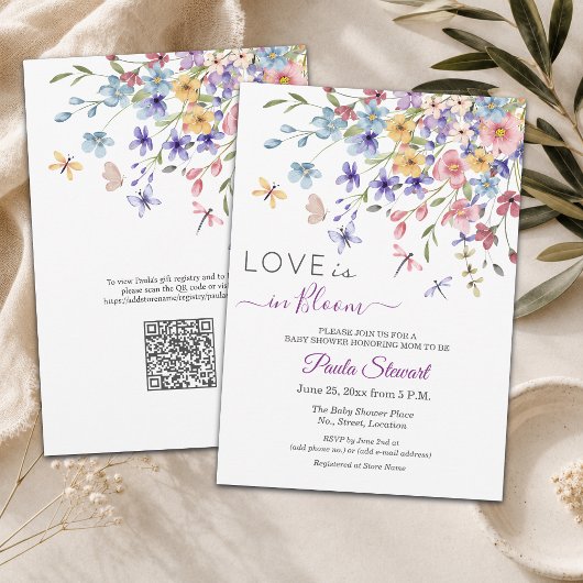 Liefde is in bloei QR Code Baby Shower Kaart