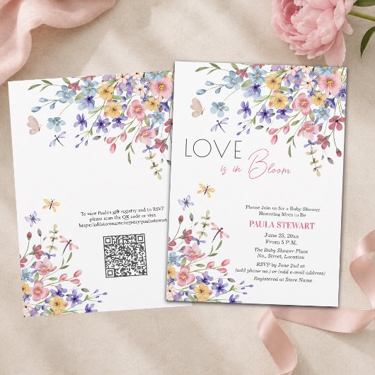 Liefde is in bloei QR-code roze babyshower Kaart