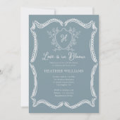 Liefde is in bloei Regency Crest Blauwe Bruiloftsd Kaart (Voorkant)