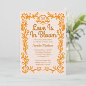 Liefde is in bloei Retro Script Bloemachtige Bruil Kaart (Staand voorkant)