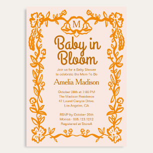 Liefde is in bloei Retro Script Bloemige Baby Show Kaart