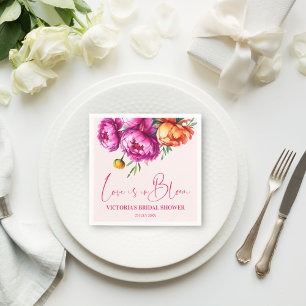 Liefde is in bloei roze bloem bruiloftsshower bedr servet