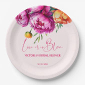 Liefde is in bloei roze bloem vrijgezellenfeest be papieren bordje (Voorkant)