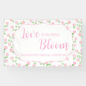 Liefde is in bloei Roze bloemige bruids-shower Spandoek (Horizontaal)