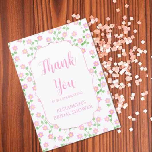 Liefde is in bloei Roze Bloemige Bruiloft Bedankkaart