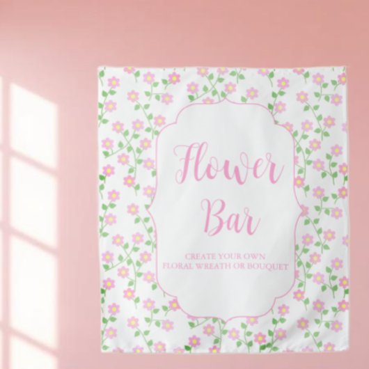 Liefde is in bloei Roze Bruiloft Bloem Bar Wandkleed