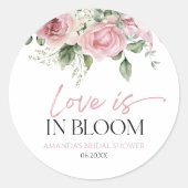 Liefde Is In Bloei Roze Roos Bloemachtige Bruidsdo Ronde Sticker (Voorkant)